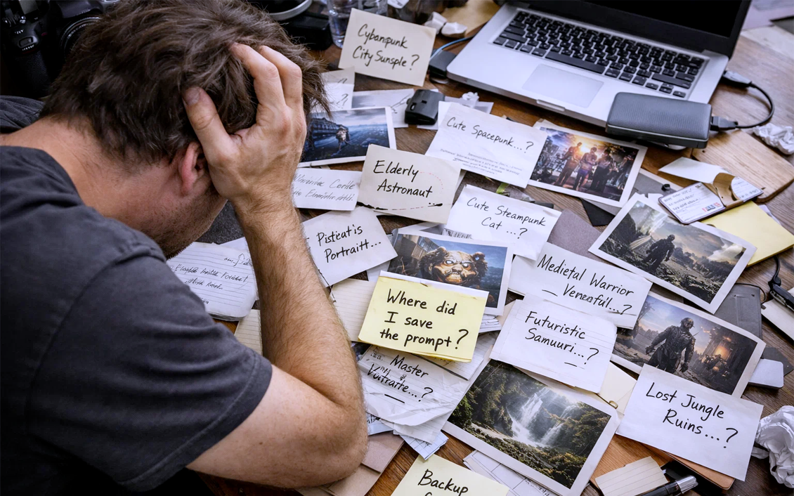 AI prompts scattered across text files, chats and sticky notes - the problem CozyPrompts solves