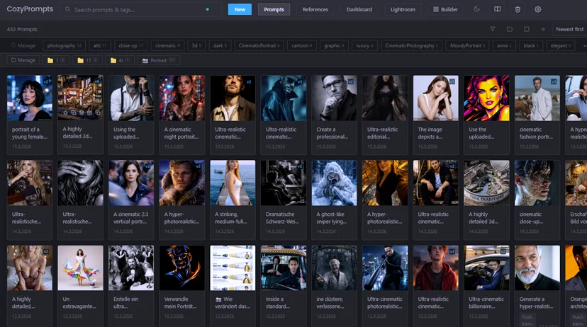 Content creator organizing AI image prompts in CozyPrompts