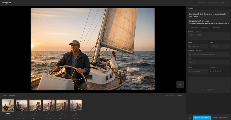 Comparing AI prompt variations and versions side by side in CozyPrompts