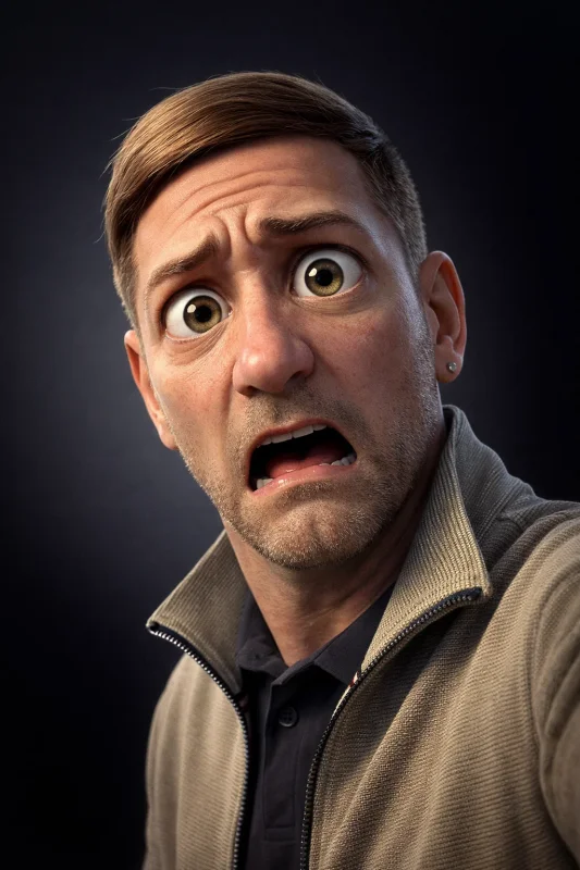 Convert the input photo into a hyper-expressive 3D cartoon portrait in the exact