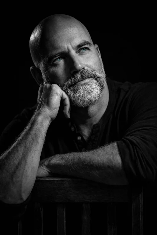 Atmospheric black-and-white photo in a cinematic style